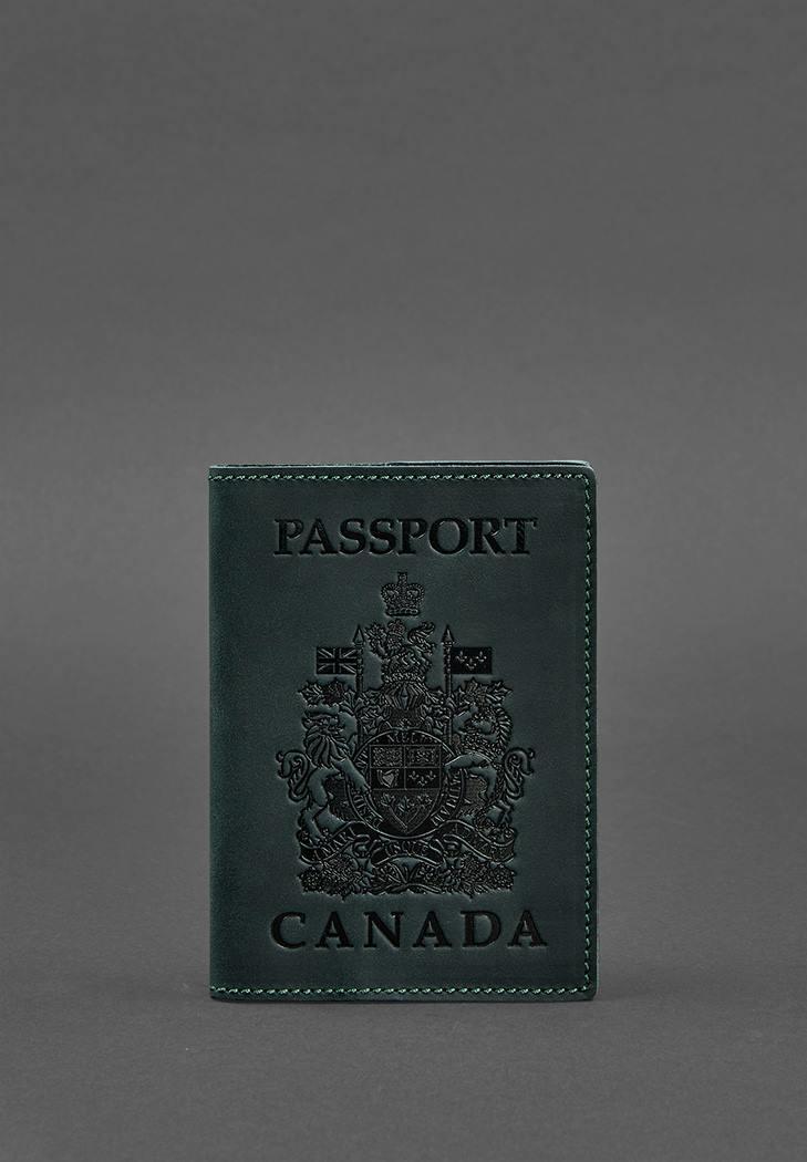 Обкладинка шкіряна для паспорта з канадським гербом Crazy Horse Зелений (A-027228)
