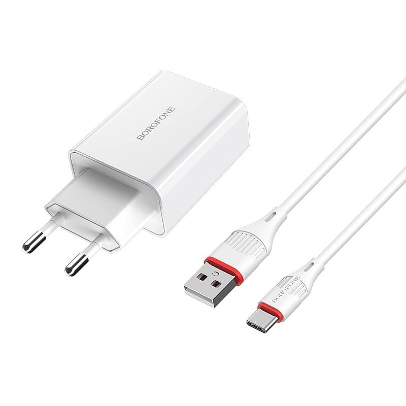 Зарядное устройство для телефонов с кабелем Borofone BA21A Long journey single port QC3.0 charger set Type-C 18W White (19170) Зарядное устройство для телефонов с кабелем Borofone BA21A Long journey single port QC3.0 charger set Type-C 18W White (19170)