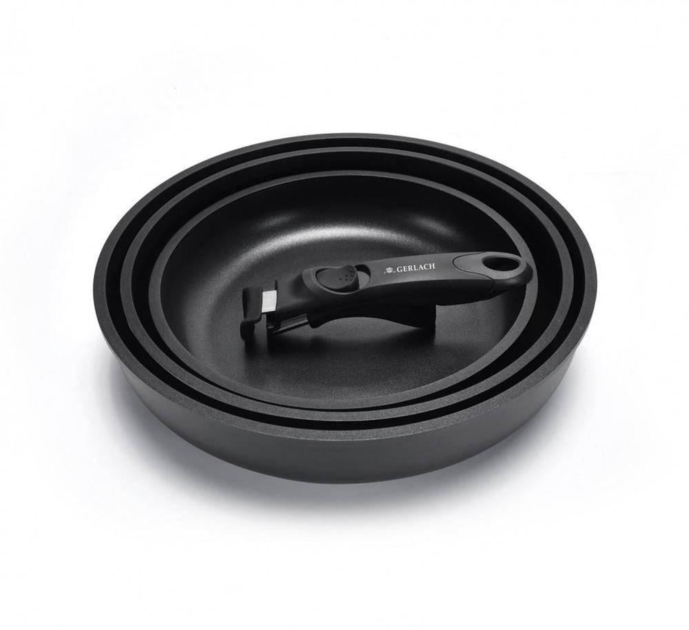 Набір алюмінієвих сковорід 3 пр. Gerlach Smart 20/24/28 см із знімною ручкою та антипригарним покриттям для будь-яких плит (2015284770) Набір алюмінієвих сковорід 3 пр. Gerlach Smart 20/24/28 см із знімною ручкою та антипригарним покриттям для будь-яких плит (2015284770)