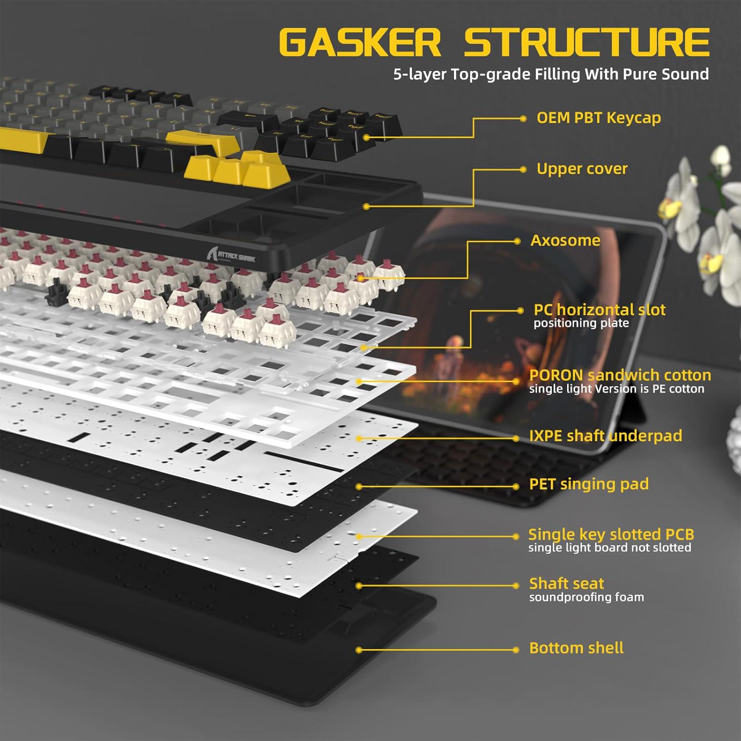 Клавіатура ігрова attack shark X87 бездротова механічна із RGB підсвічуванням з підтримкою HOT-SWAP - фото 5 Клавіатура ігрова attack shark X87 бездротова механічна із RGB підсвічуванням з підтримкою HOT-SWAP - фото 5