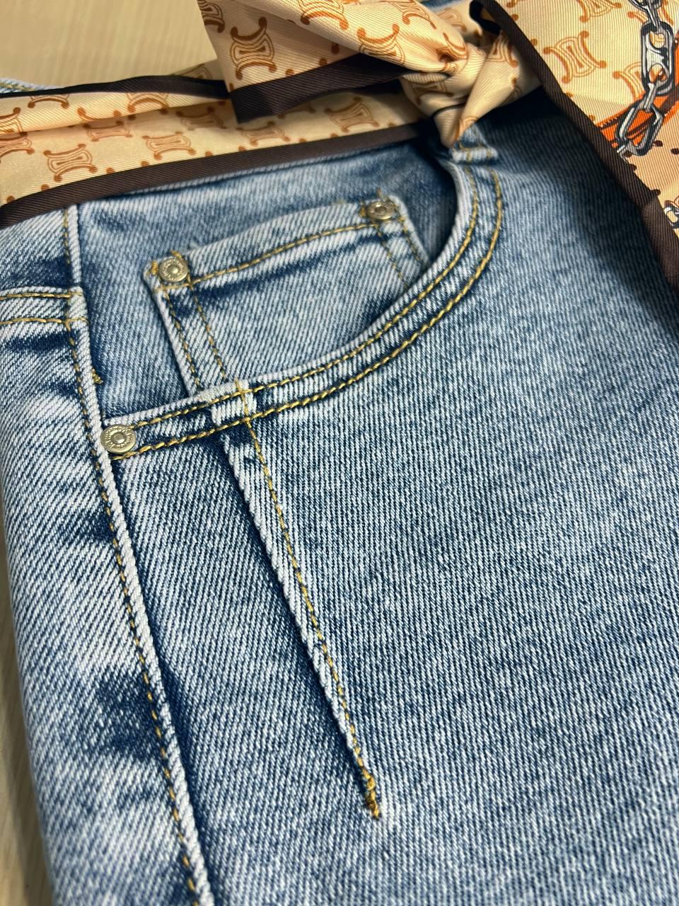 Шорты женские джинсовые Moss 513 бермуды с высокой посадкой и поясом-платком р. 32 Голубой (4170) - фото 2