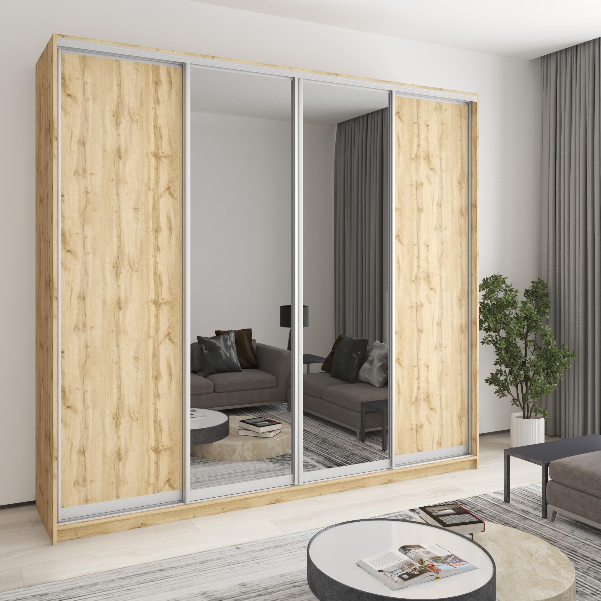 Шкаф-купе четырехдверный MebelStar Комбо AL 2 ДСП/2 зеркала 260x60x240 см Дуб тахо (MBS-13391) Шкаф-купе четырехдверный MebelStar Комбо AL 2 ДСП/2 зеркала 260x60x240 см Дуб тахо (MBS-13391)