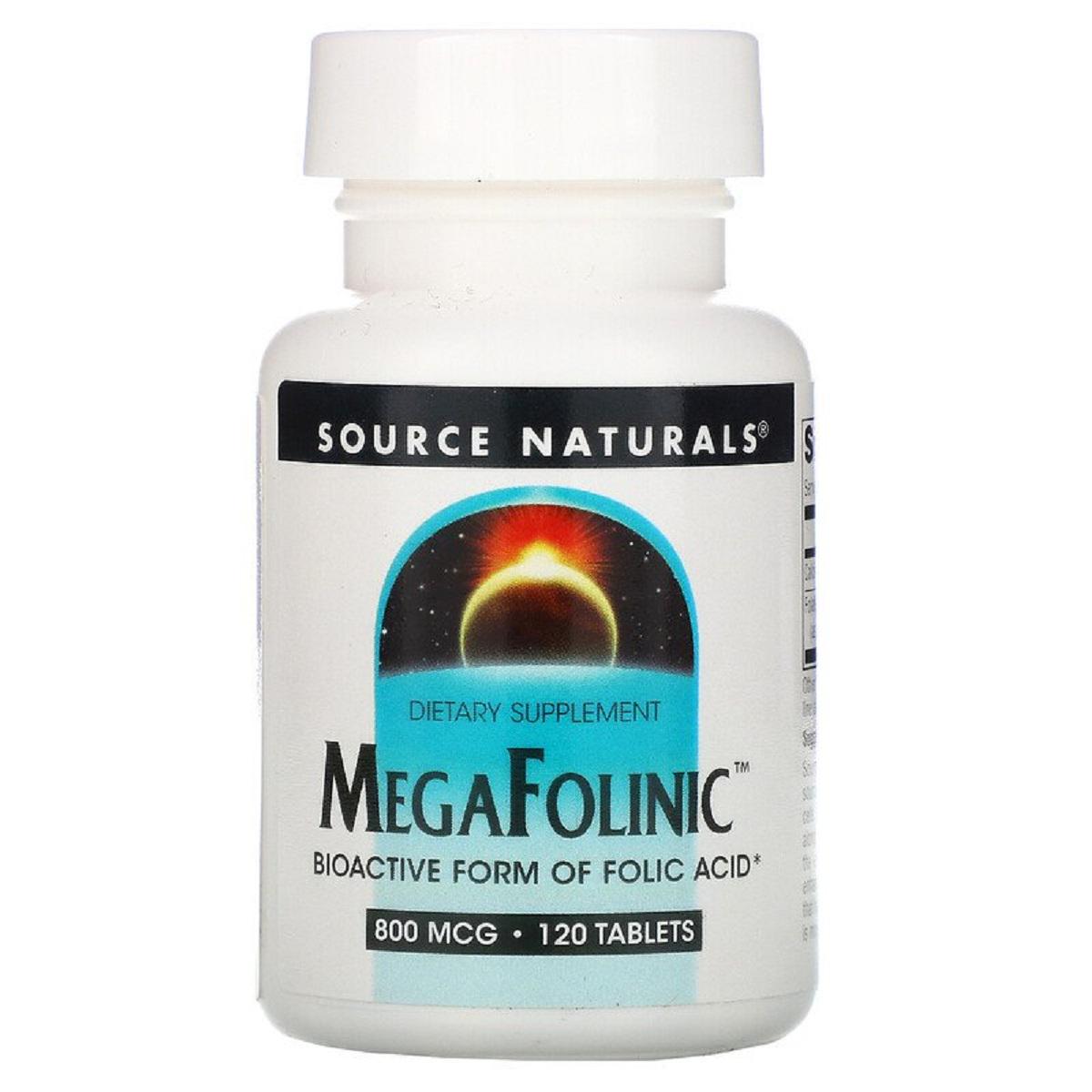 Біоактивна форма Source Naturals Фолієвої Кислоти В9 MegaFolinic 800 мкг 120 таблеток (4335)
