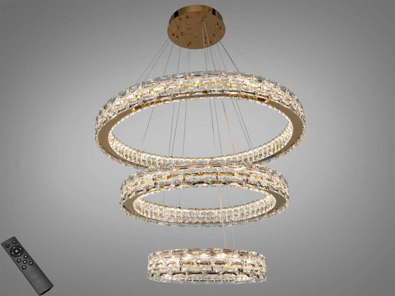 Люстра светодиодная подвесная для гостиной 7896/800+600+400S-Gold 3 кольца 98 Вт Золотой (2950852194)