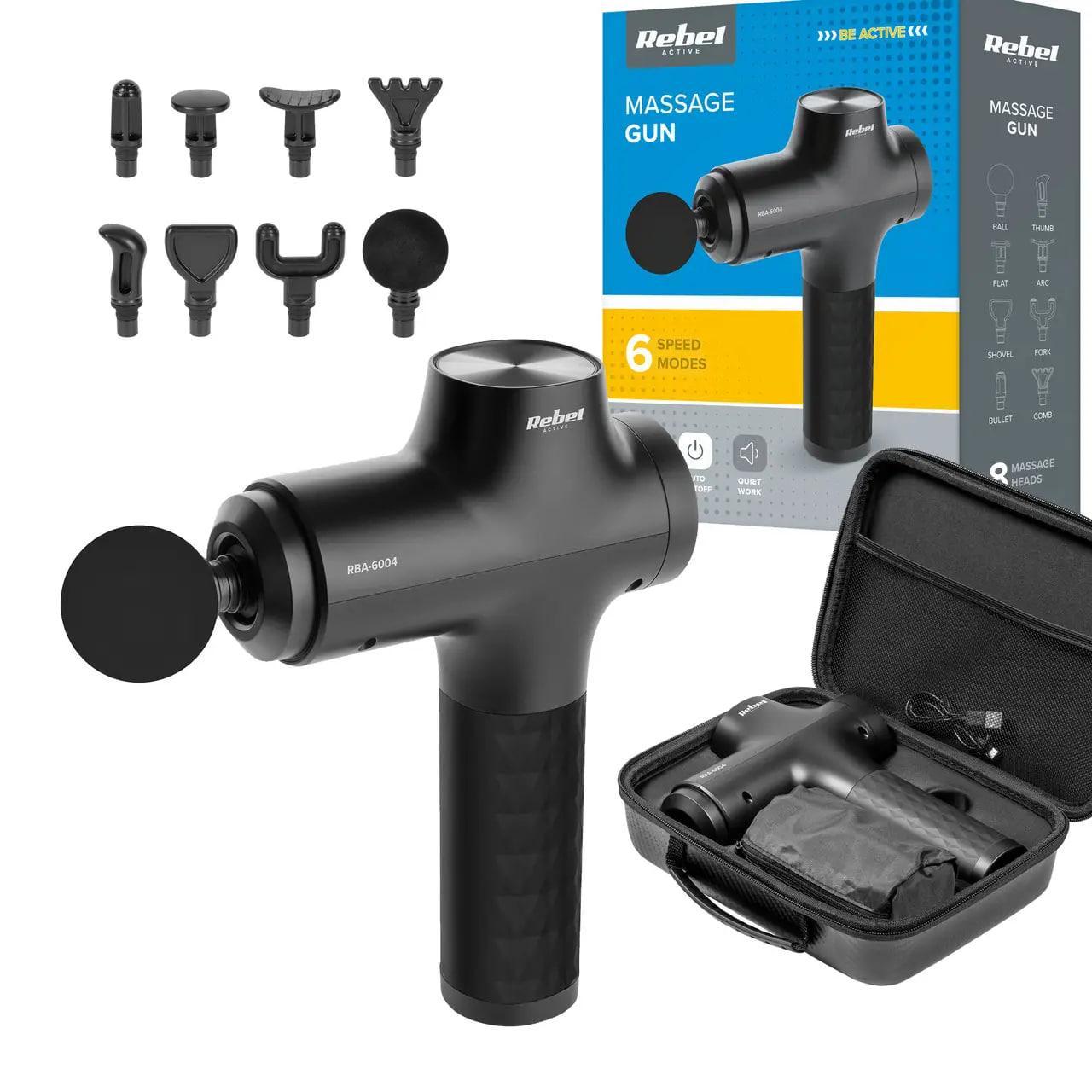 Масажний пістолет Rebel ACTIVE 60 Вт LED-індикатор і 8 насадок АКБ 1800 мАг і кейс - фото 5 Масажний пістолет Rebel ACTIVE 60 Вт LED-індикатор і 8 насадок АКБ 1800 мАг і кейс - фото 5