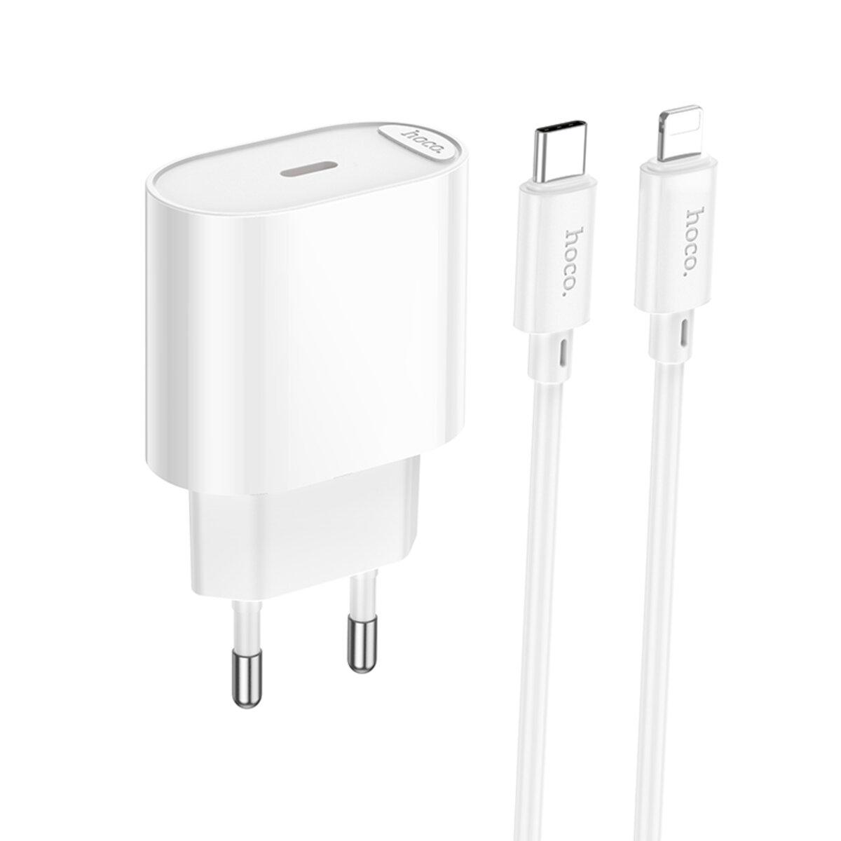 Зарядний пристрій з кабелем Hoco C109A Fighter Single Port PD20W Charger Set Type-C to Lightning White (6942007656665)