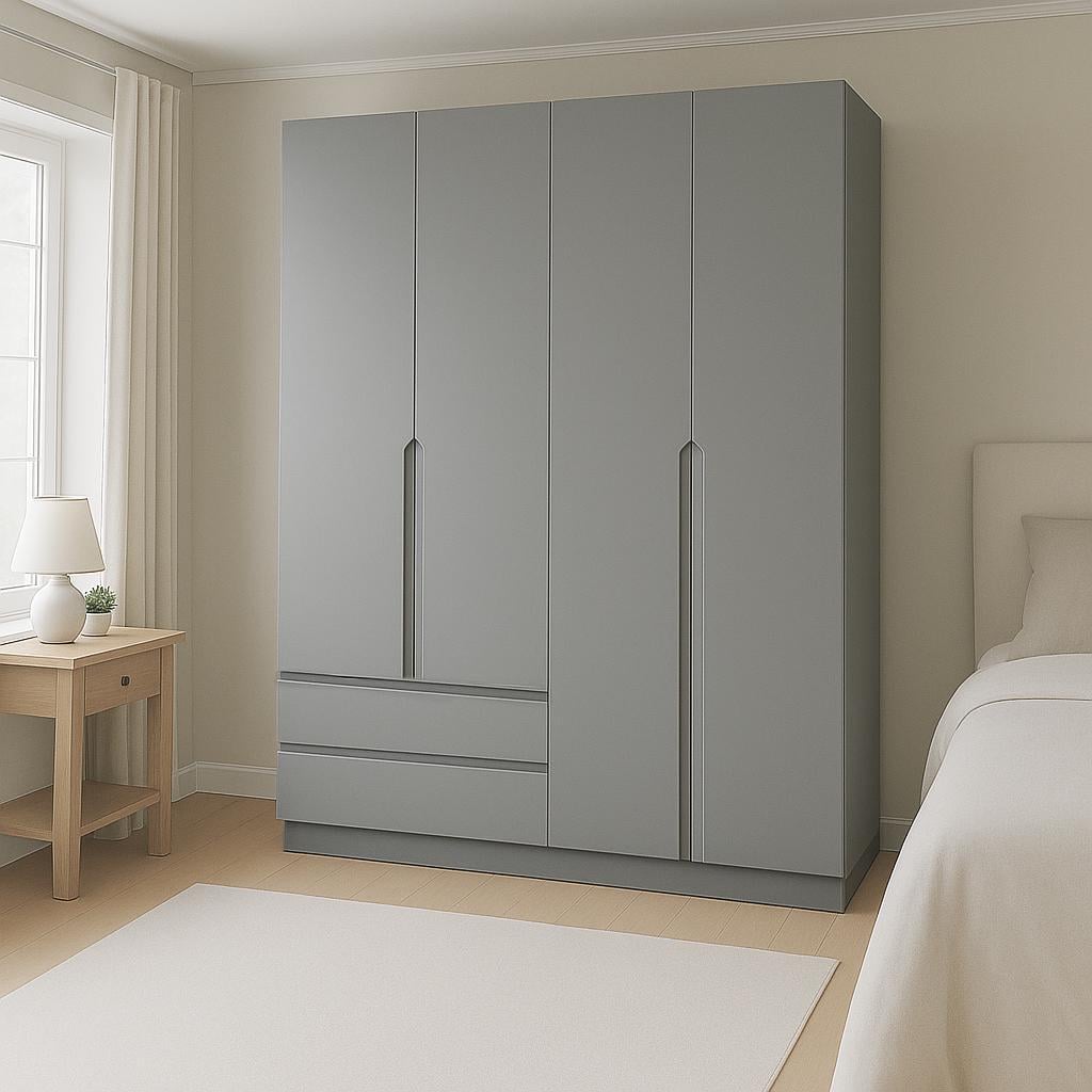 Шкаф распашной ШР5 SENAM фрезерованные ручки V и J 2400х1200х600 мм корпус ДСП Серая Мышка фасад МДФ краска RAL7004 Серый (ШР5.24.60.12.ФР.3)