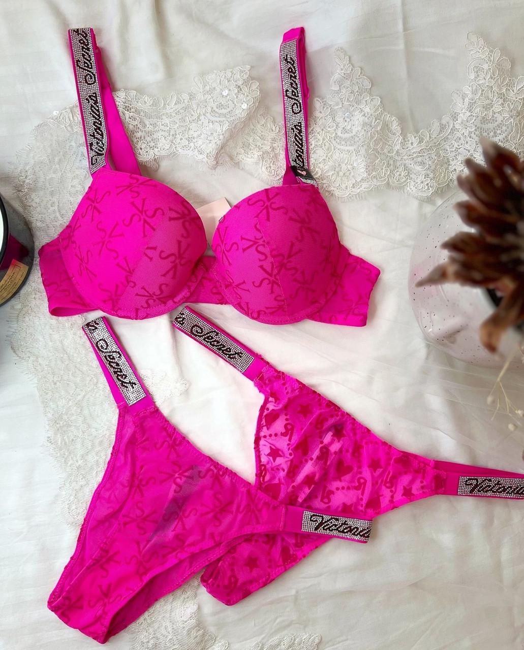 Комплект білизни Victoria's Secret пуш-ап велюровий 85C-L Рожевий (18870) - фото 2 Комплект білизни Victoria's Secret пуш-ап велюровий 85C-L Рожевий (18870) - фото 2