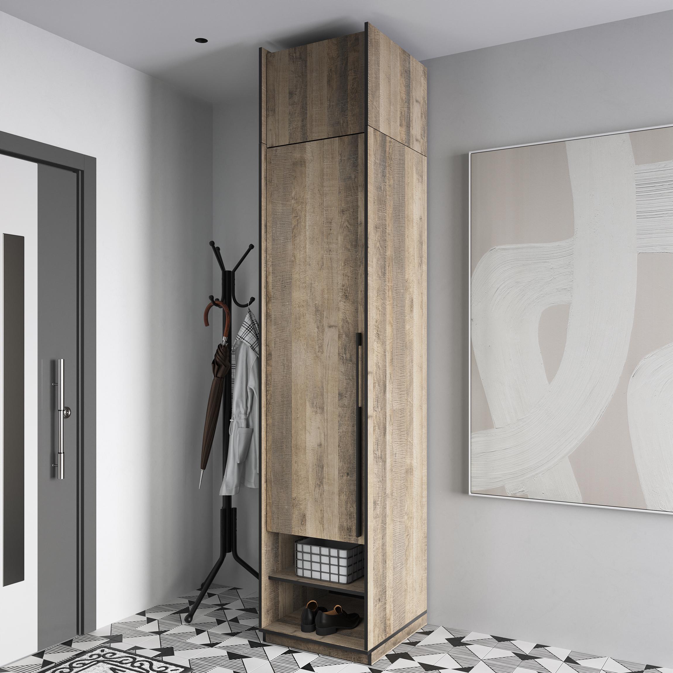 Шафа-пенал в передпокій однодверна розпашна з антресолью на 8 полиць 519х2500х570 мм Дуб гранж (mr-1a-gr) - фото 1