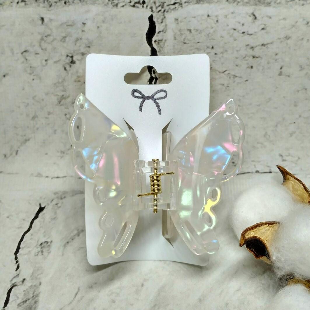 Краб для волос Бабочка ажурные крылья перламутр заколка зажим 7х6 см Белый (71518-6)