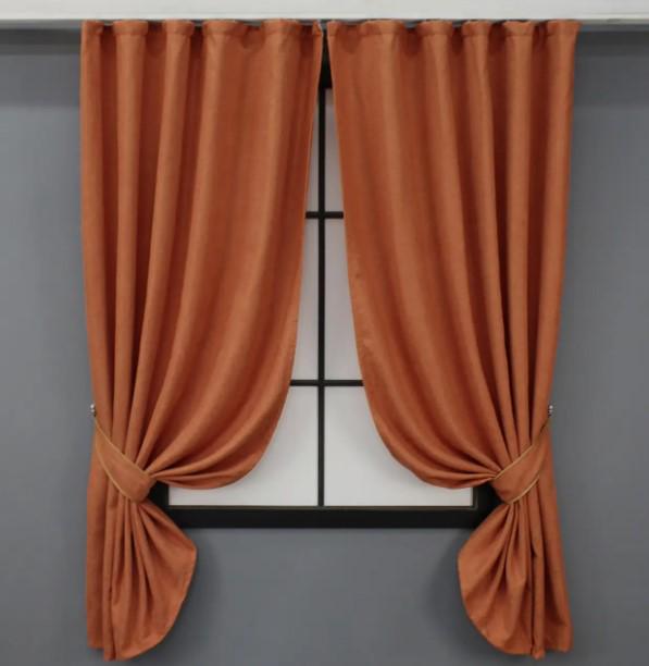 Шторы лен 1,3x1,7 м 2 шт. Оранжевый (1435ш)