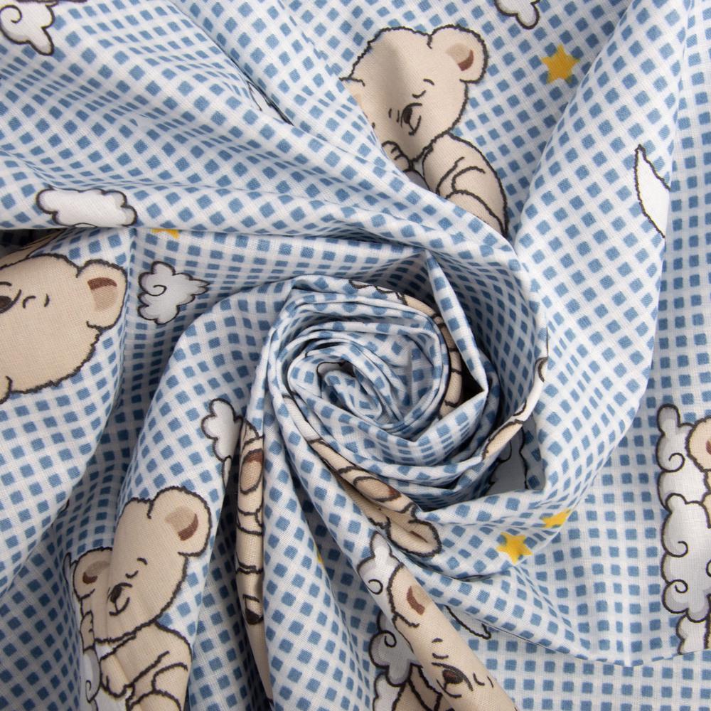 Ткань для постельного белья Мишка бязь ранфорс 2,4 м Голубой (20822)