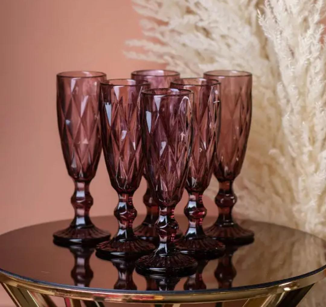 Набір келихів для шампанського TS Kitchen HP036P із товстого скла фігурних гранованих 6 шт. по 180 мл Рожевий (HP036P) - фото 2