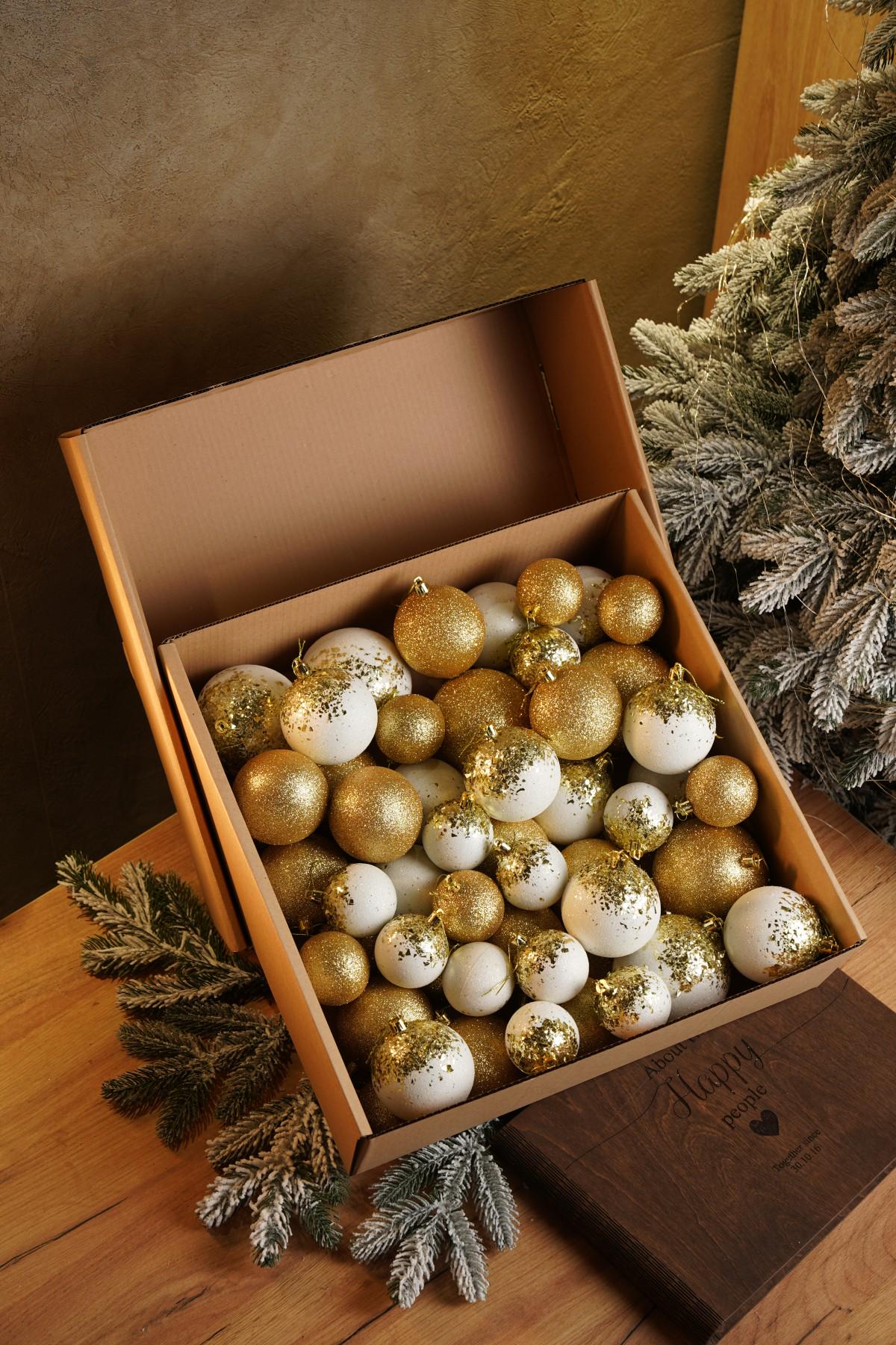 Ялинковий набір куль з блискітками Бите Скло Золотий/Білий (VYA678118)