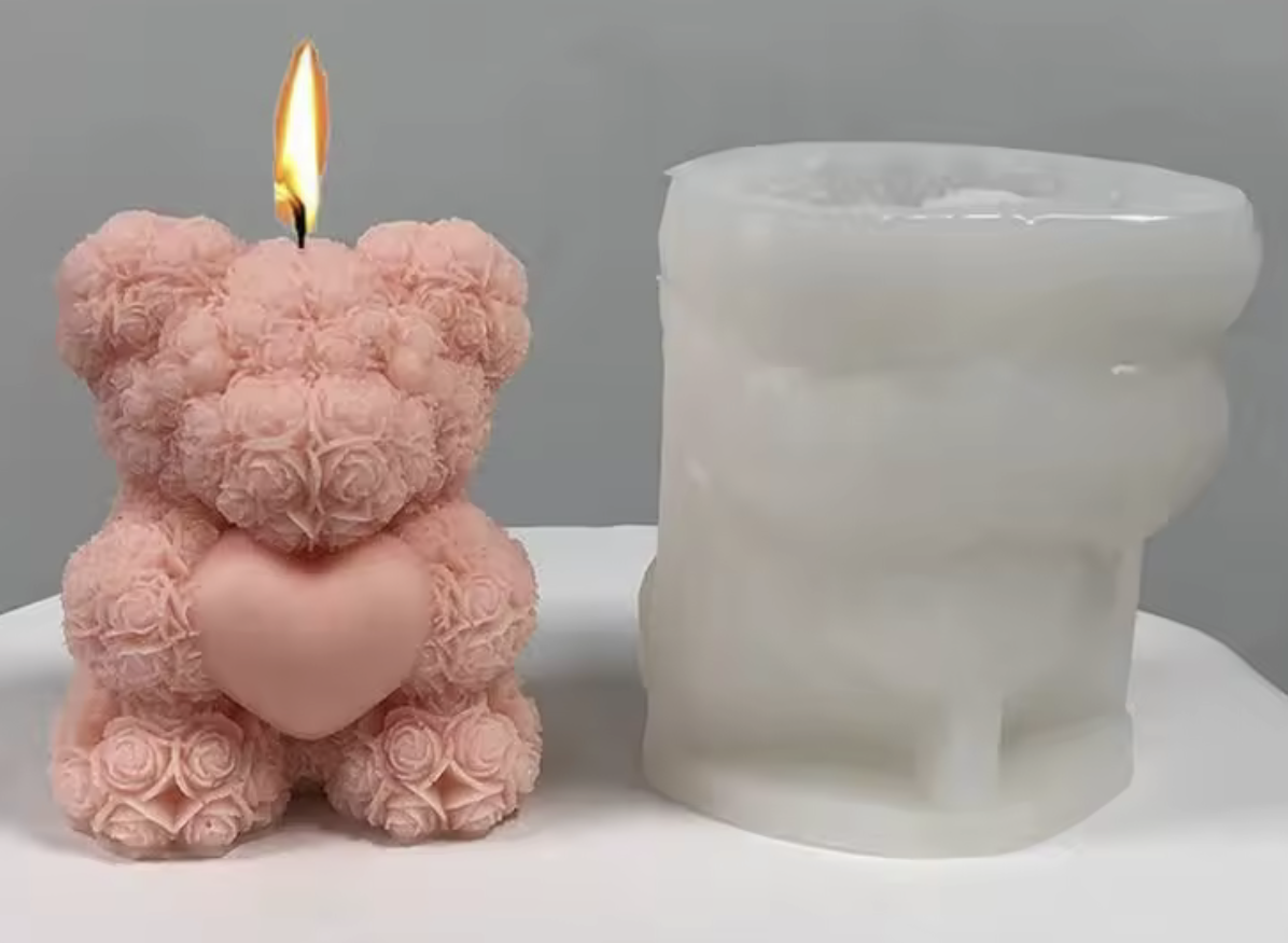 Форма молд Мишка с сердцем для свечей силиконовая