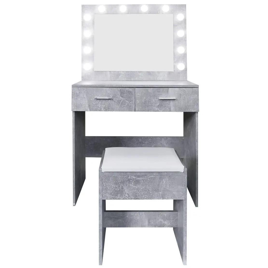 Туалетный столик и табурет AVKO ADT3 с подсветкой Beton (45555333_12kT) Туалетный столик и табурет AVKO ADT3 с подсветкой Beton (45555333_12kT)