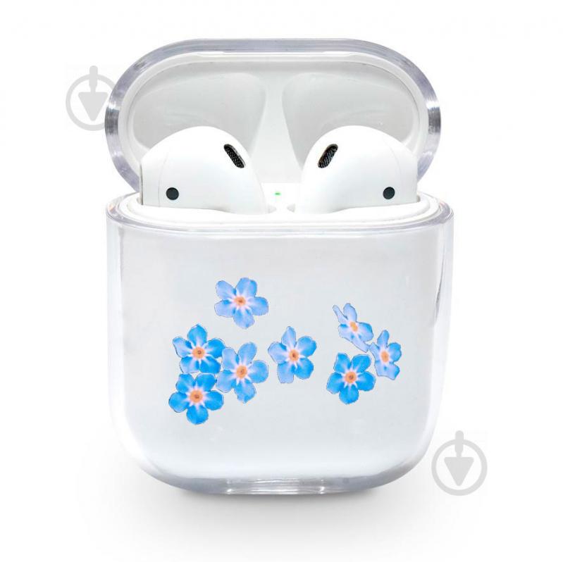 Прозрачный силиконовый чехол Apple AirPods с рисунком - Синие цветочки (KAP1230)