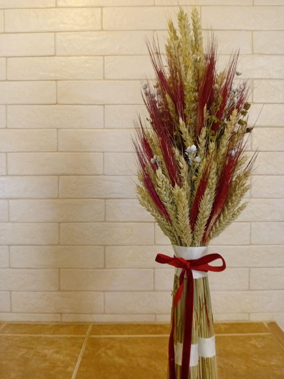 Дидух рождественский из колосков пшеницы льна и овса 60-65 см с красно-белой лентой (2794429313) - фото 7 Дидух рождественский из колосков пшеницы льна и овса 60-65 см с красно-белой лентой (2794429313) - фото 7
