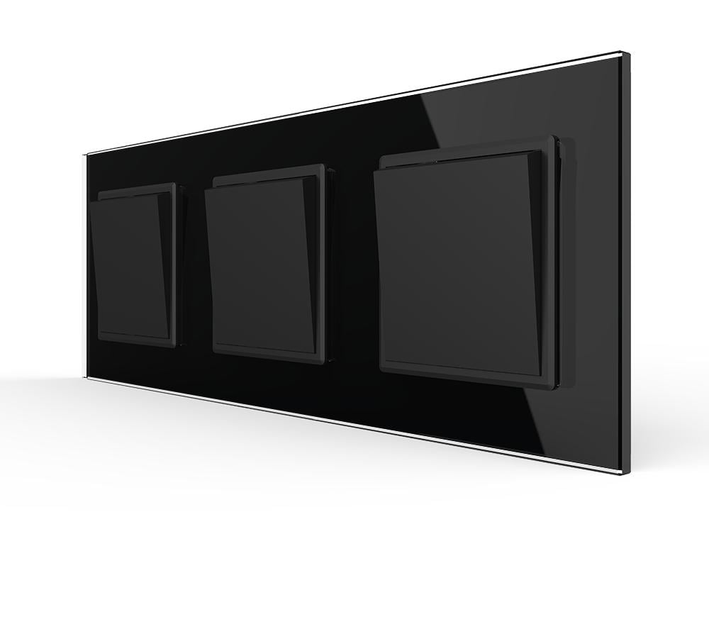 Выключатель перекрестный Livolo 3-клавишный 1-1-1 стекло Черный