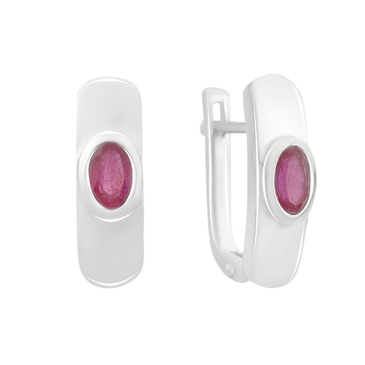 Серьги серебряные с натуральным рубином