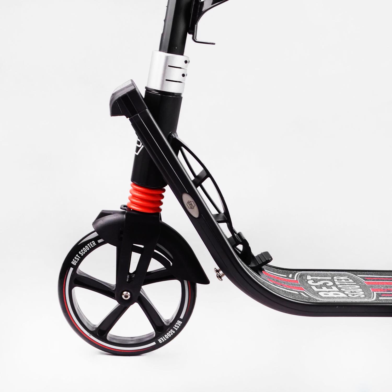 Самокат двухколесный складной Best Scooter фонарик и 2 амортизатора Black/Red (114434) - фото 3