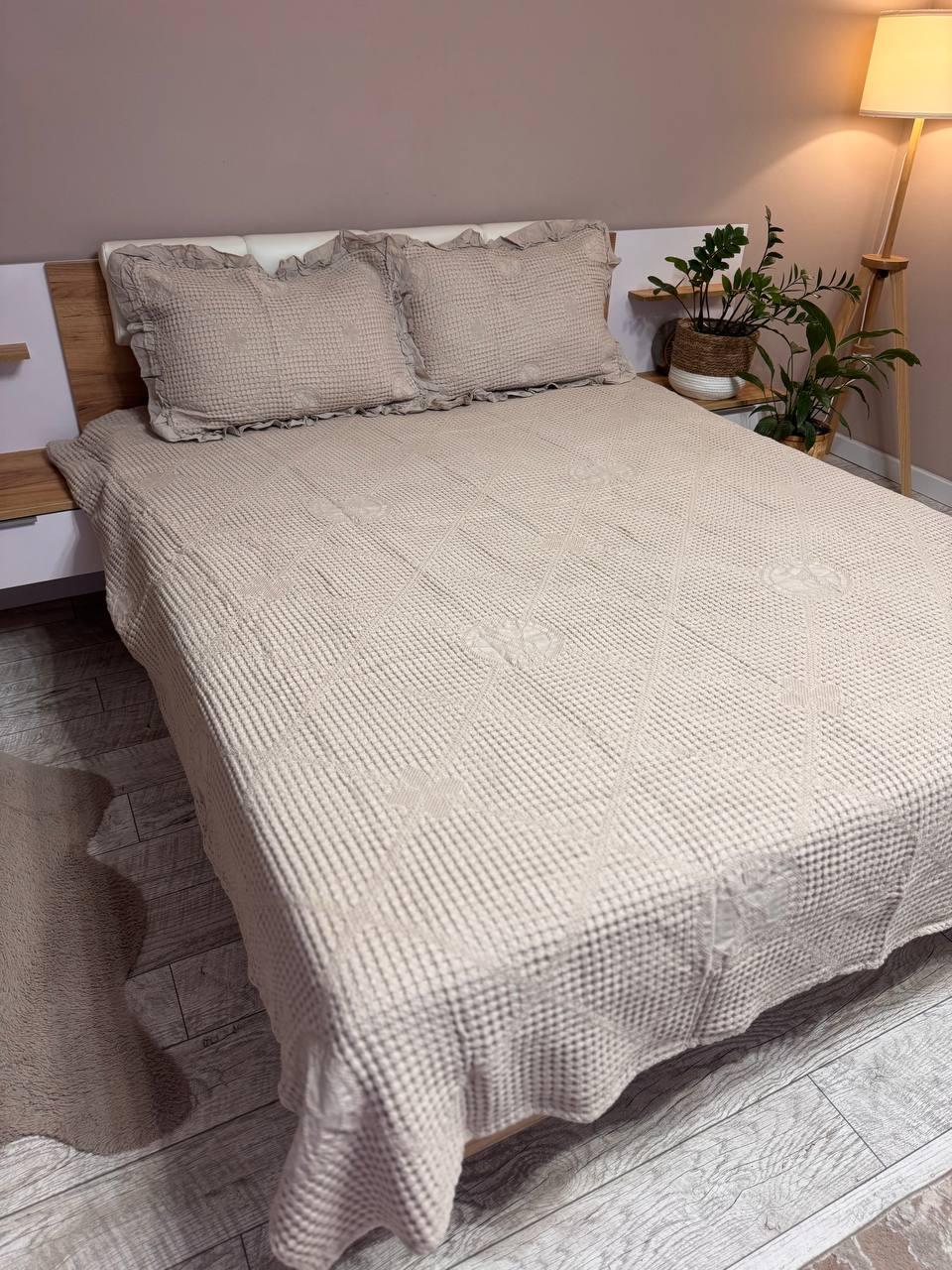 Комплект вафельний євро покривало-простирадло 200х230 см/наволочки 50х70 см 2 шт. Капучино (П4К-al-n-vaf-003) - фото 1