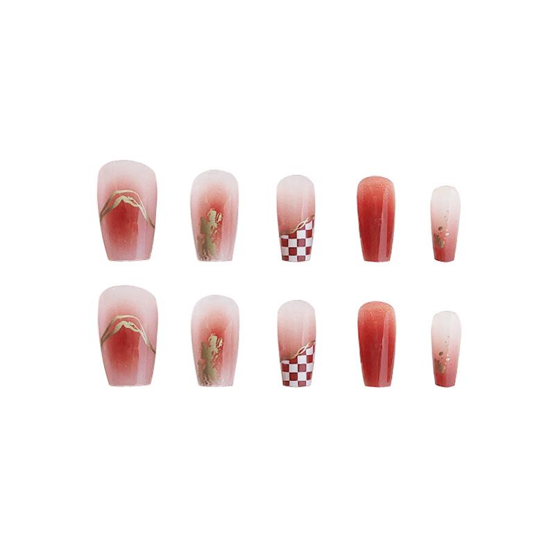 Накладные ногти бордовый градиент с золотым и клеточкой Bananahall 24 шт. LK13372 Красный (A9763) - фото 4 Накладные ногти бордовый градиент с золотым и клеточкой Bananahall 24 шт. LK13372 Красный (A9763) - фото 4