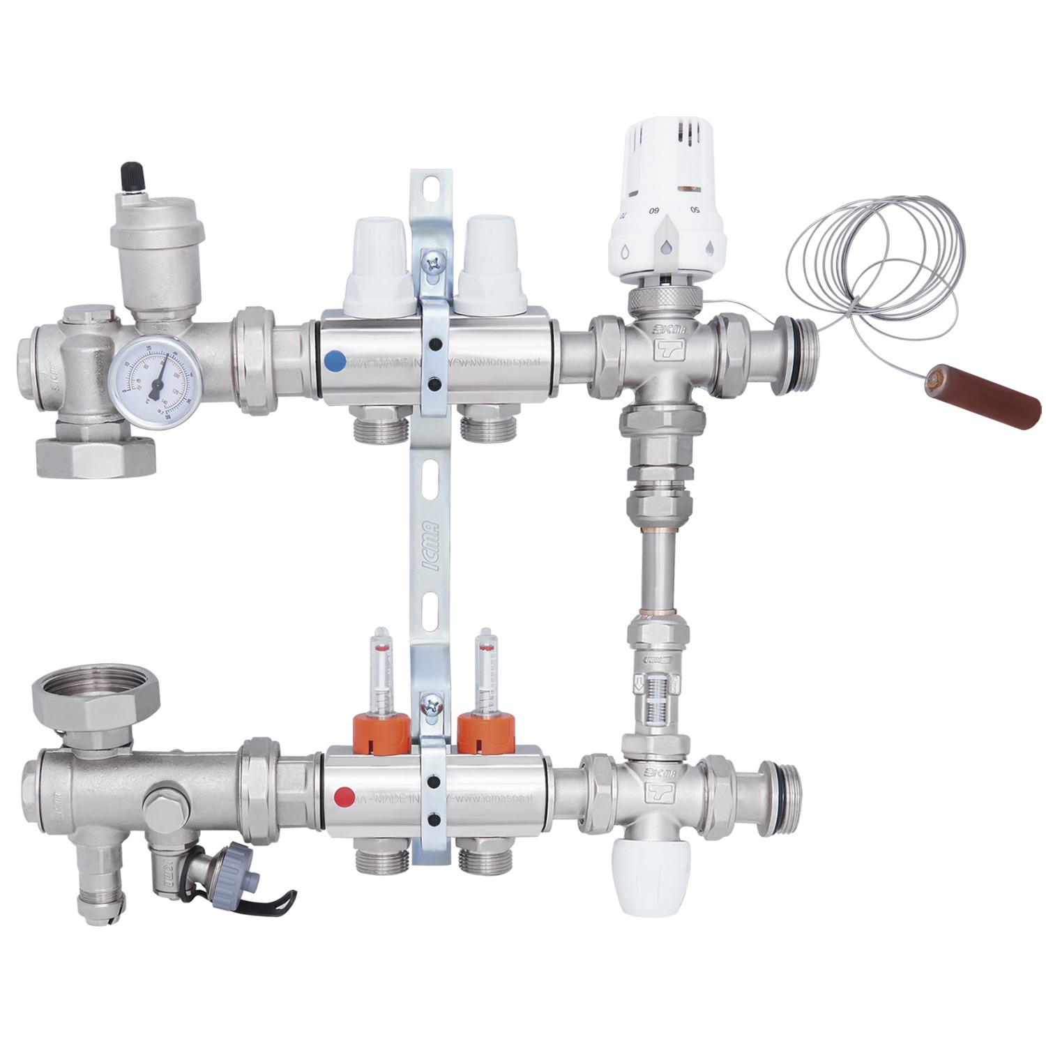 Коллектор для теплого пола ICMA A1K013APG06 2 контура с расходомерами 1"/3/4" (78688)