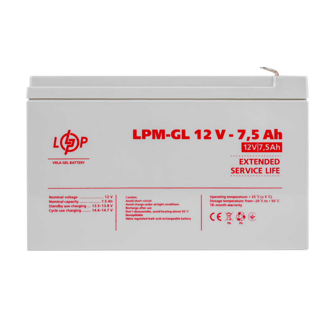 Аккумулятор гелевый LPM-GL 12V-7,5 Ah