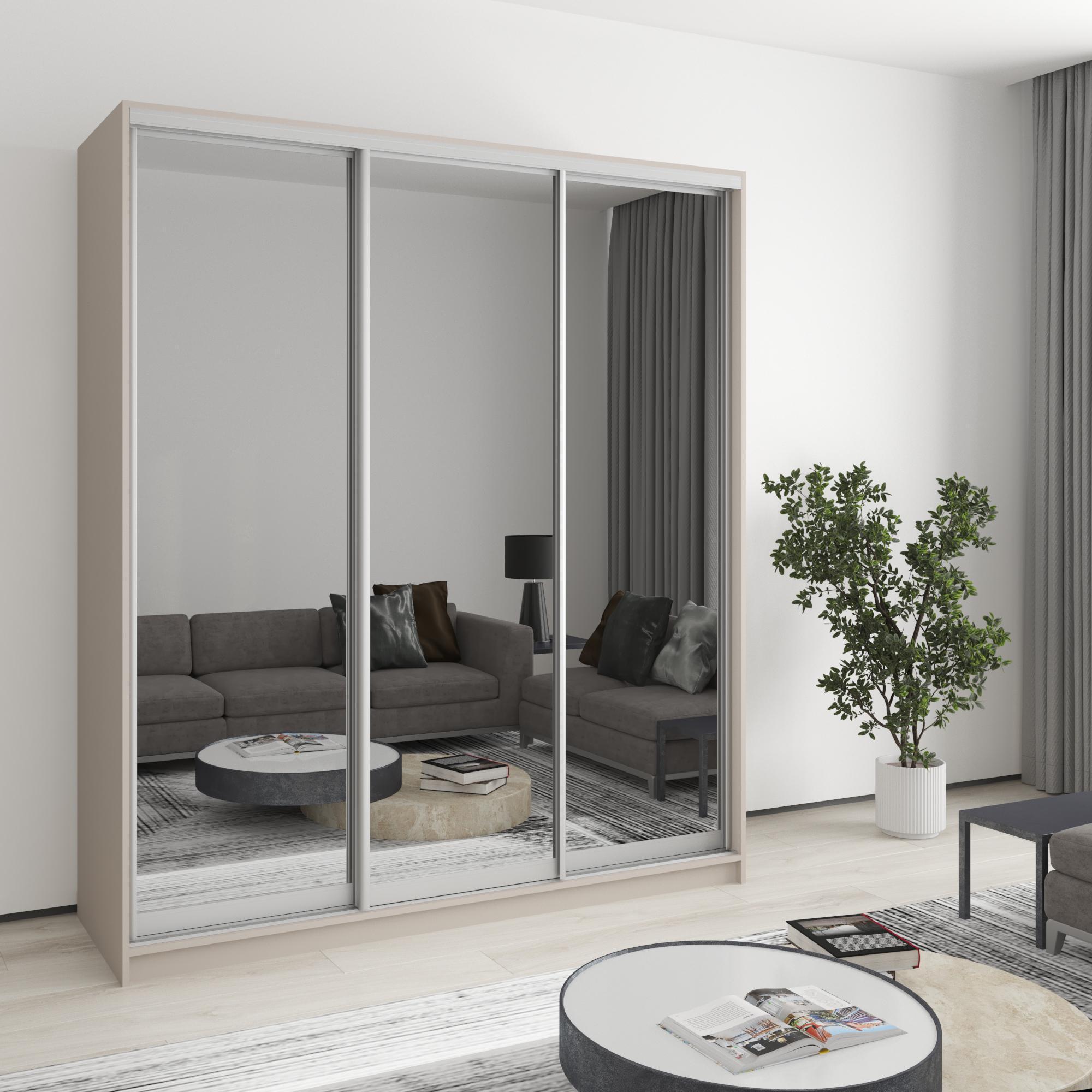 Шкаф-купе трехдверный MebelStar Стандарт AL 3 зеркала 180x60x240 см Кашемир (MBS-1597) - фото 1 Шкаф-купе трехдверный MebelStar Стандарт AL 3 зеркала 180x60x240 см Кашемир (MBS-1597) - фото 1