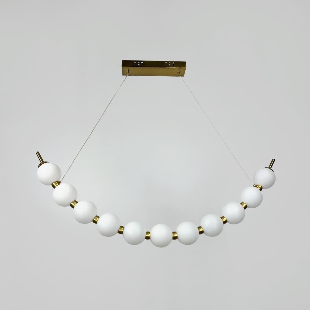 Люстра светодиодная дуговая PEARLIES на 11 белых шаров длиной 95 см. Латунь (SG45-950 AB)