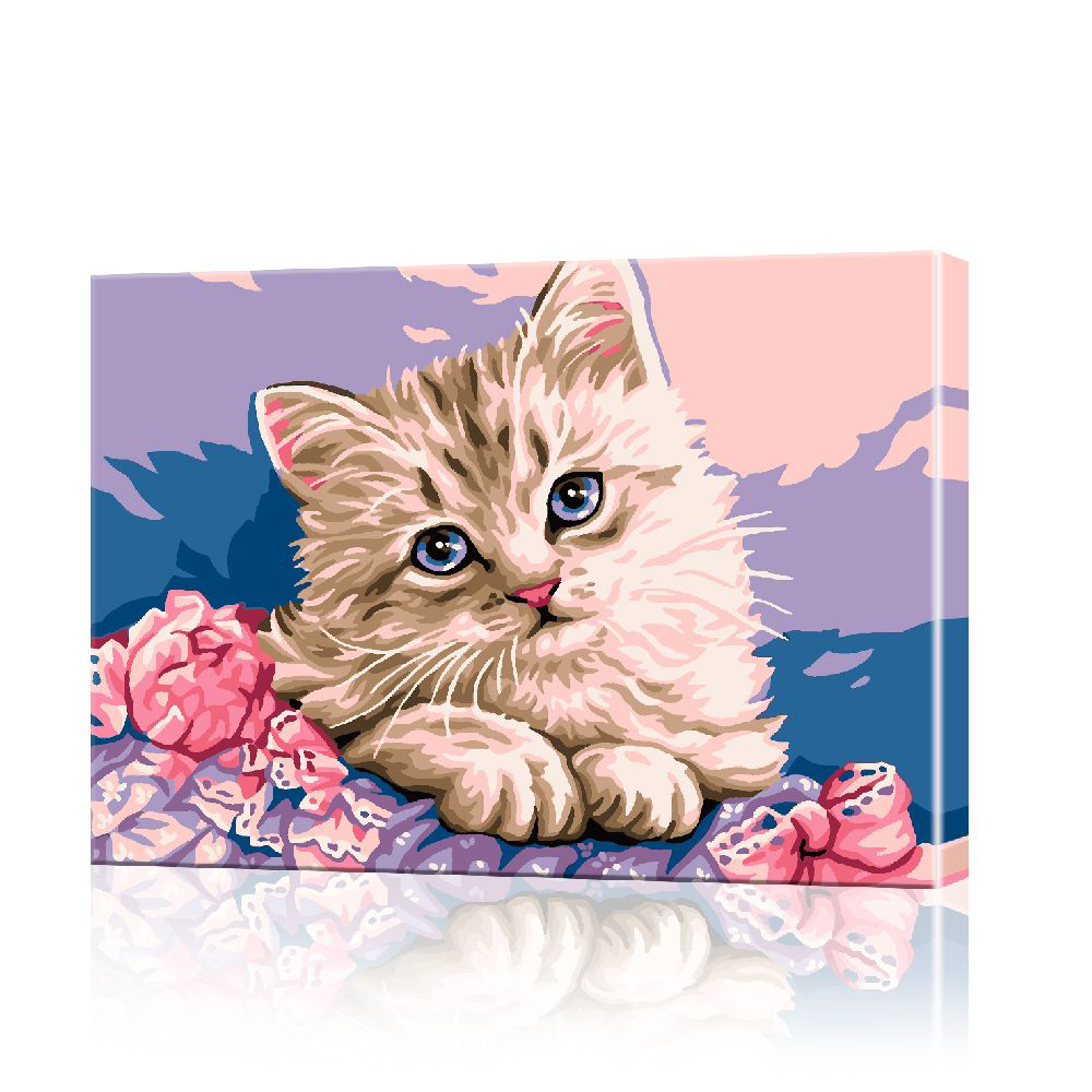 Картина по номерам ArtSale Котенок с цветами PBN0029 30х40 см