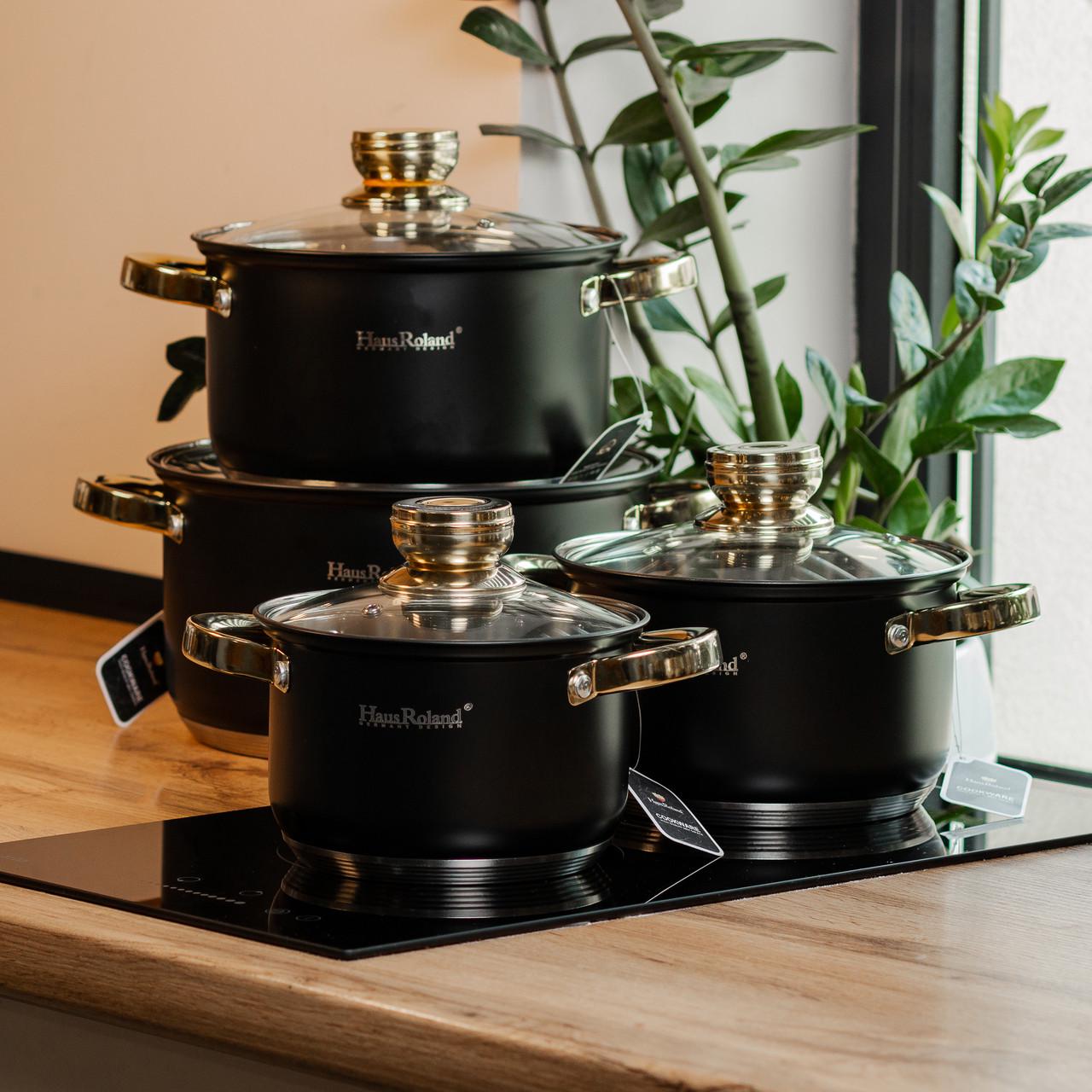 Набор кастрюль Haus Roland из нержавеющей стали 6,1/3,9/2,8/2,1 л Черный (HP33523) - фото 2 Набор кастрюль Haus Roland из нержавеющей стали 6,1/3,9/2,8/2,1 л Черный (HP33523) - фото 2