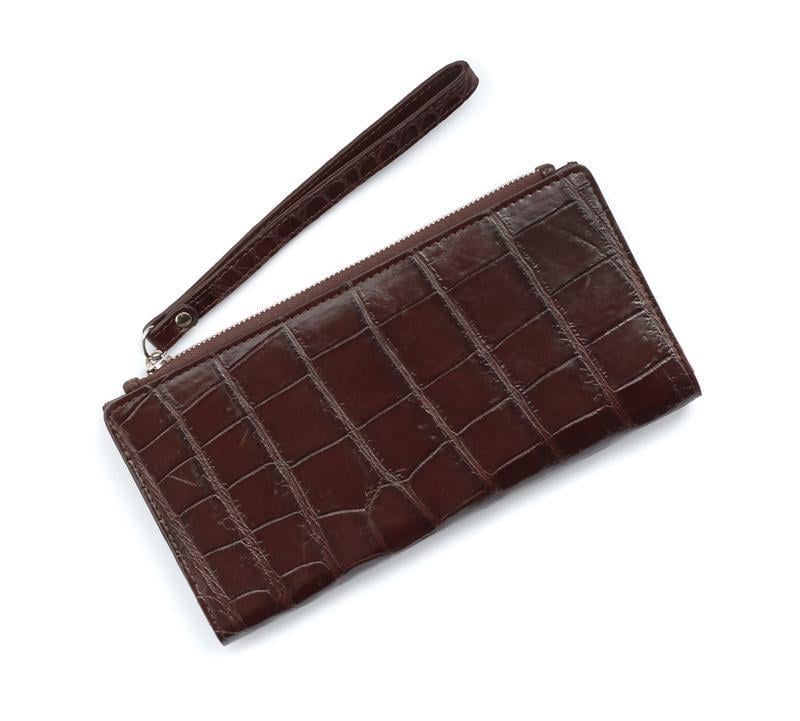 Кошелек из натуральной кожи крокодила на молнии Коричневый (cw 93_2)