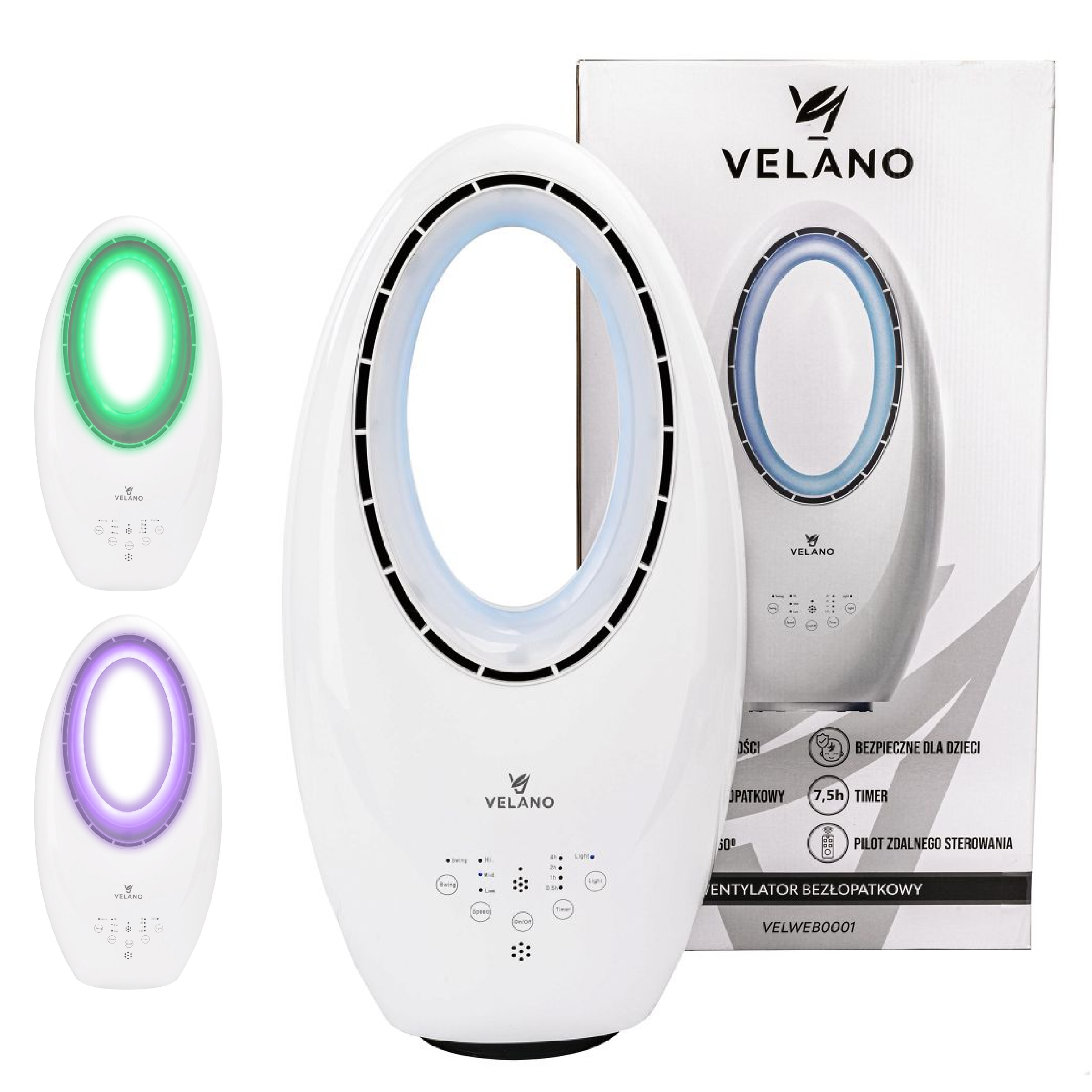 Вентилятор безлопатевий Velano з LED підсвічуванням поворотний - фото 2 Вентилятор безлопатевий Velano з LED підсвічуванням поворотний - фото 2