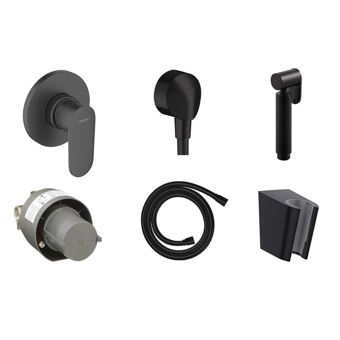 Смеситель гигиенический скрытого монтажа Hansgrohe Vernis Blend с лейкой Noken Round Черный матовый (20220001)