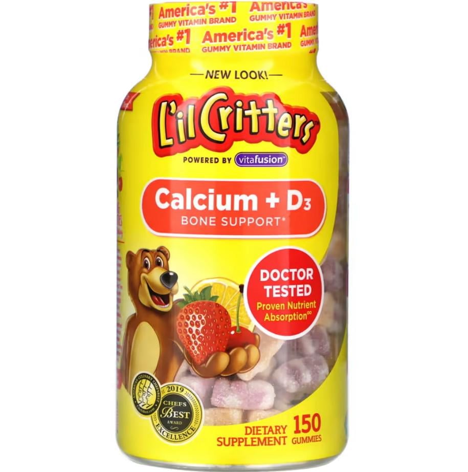 Витамины L'il Critters Calcium + D3 Bone Support Black Cherry Orange & Strawberry 150 жевательных таблеток (LIL-01417)