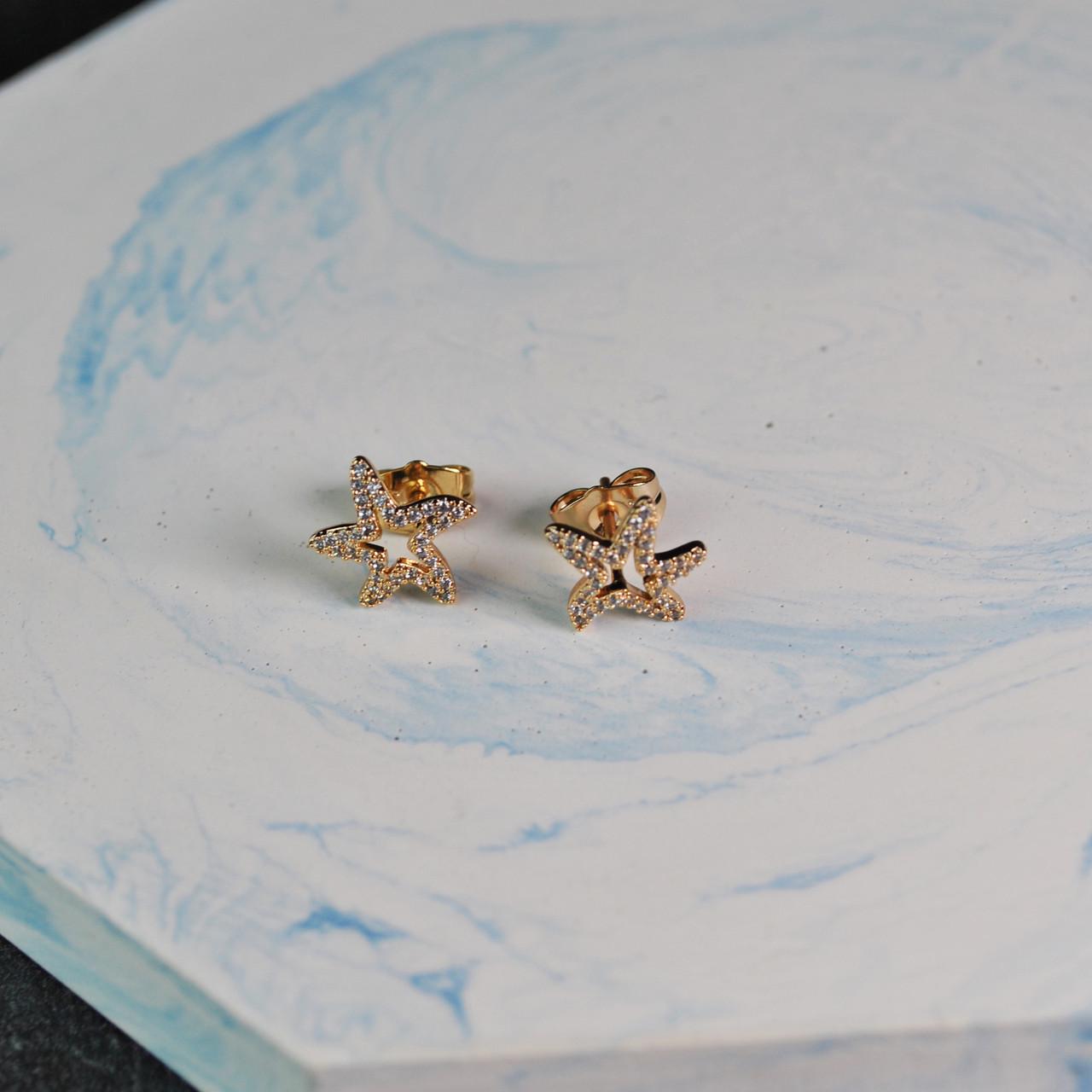 Сережки-цвяшки морські зірки медична сталь позолота (x091-2) - фото 3 Сережки-цвяшки морські зірки медична сталь позолота (x091-2) - фото 3