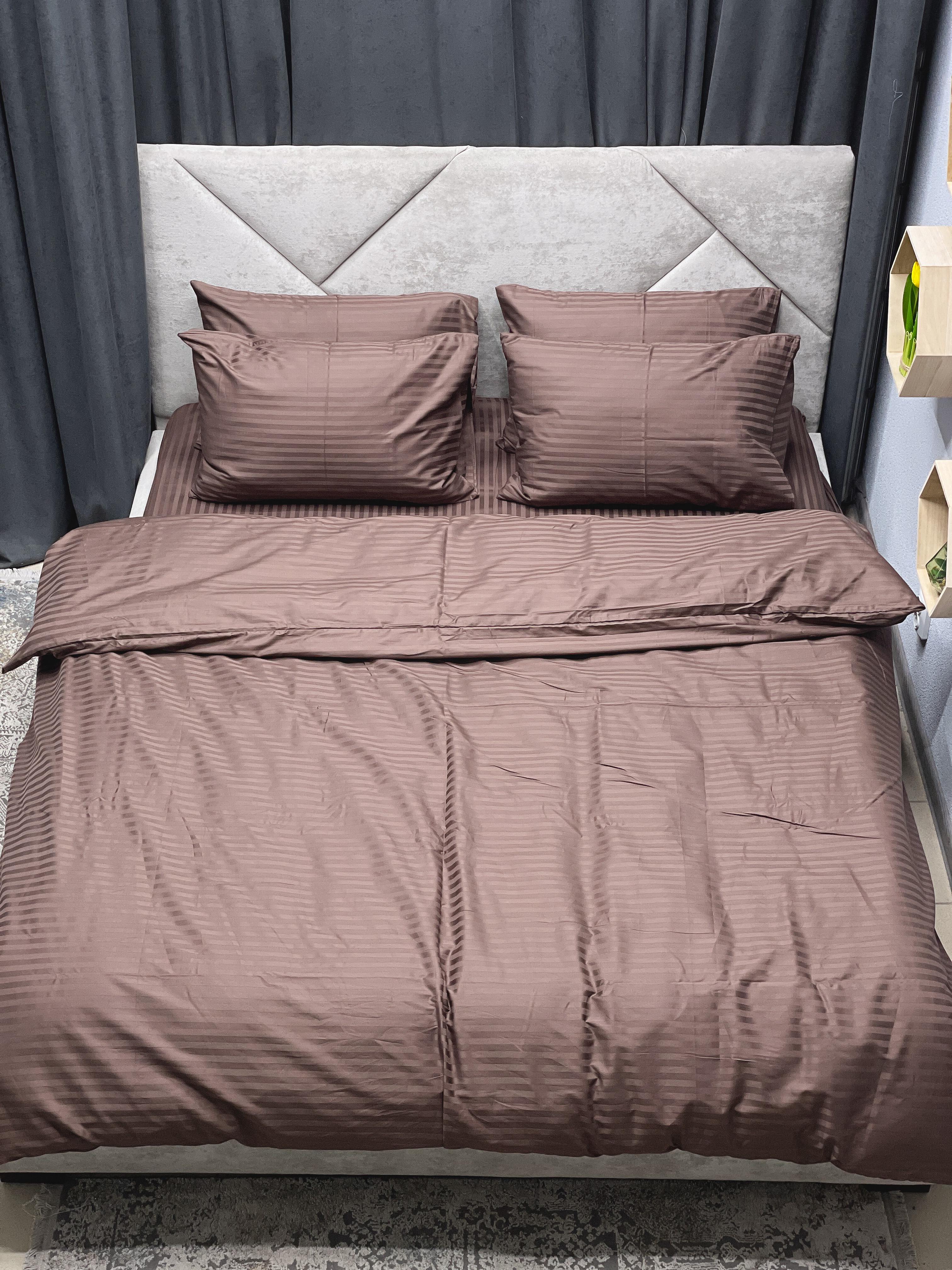 Комплект постельного белья Ego-textile 905S страйп-сатин Коричневый (195861463)