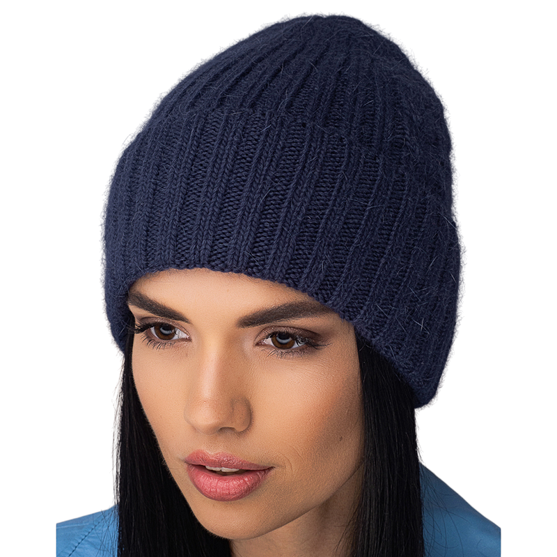 Шапка женская ангоровая Leks БАЗЕЛЬ с отворотом утепленная флисом One size Темно-джинсовый (120971)