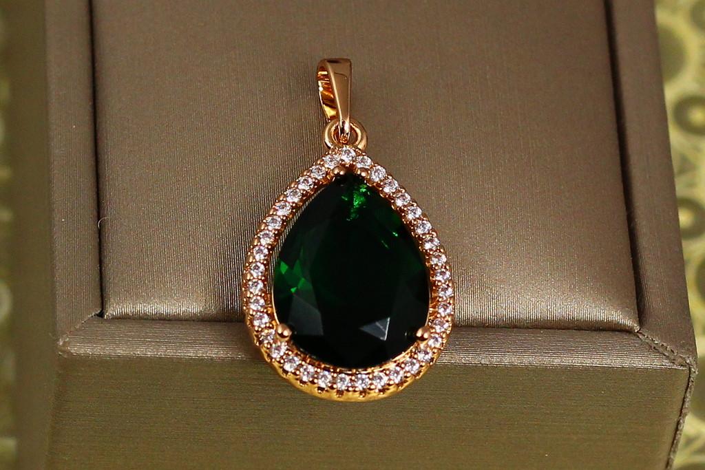 Кулон Xuping Jewelry Крапля із зеленим фіанітом у обідку 2,4 см Золотистий (2177189356)