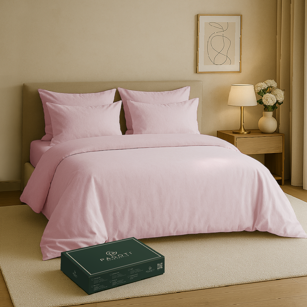 Комплект постільної білизни PAGOTI Natura варена бавовна двоспальний / 2х50х70 см Світло-рожевий