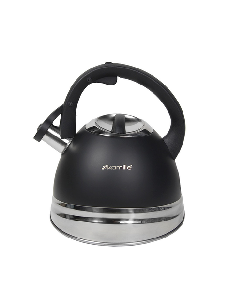 Чайник со свистком и ручкой с покрытием soft touch Kamille KM-0860 из нержавеющей стали 3 л Черный (150-84-0860) - фото 1 Чайник со свистком и ручкой с покрытием soft touch Kamille KM-0860 из нержавеющей стали 3 л Черный (150-84-0860) - фото 1