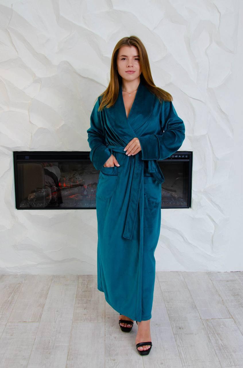 Халат для женщин велюровый L Петроль (Д-al-velhal-002-02)