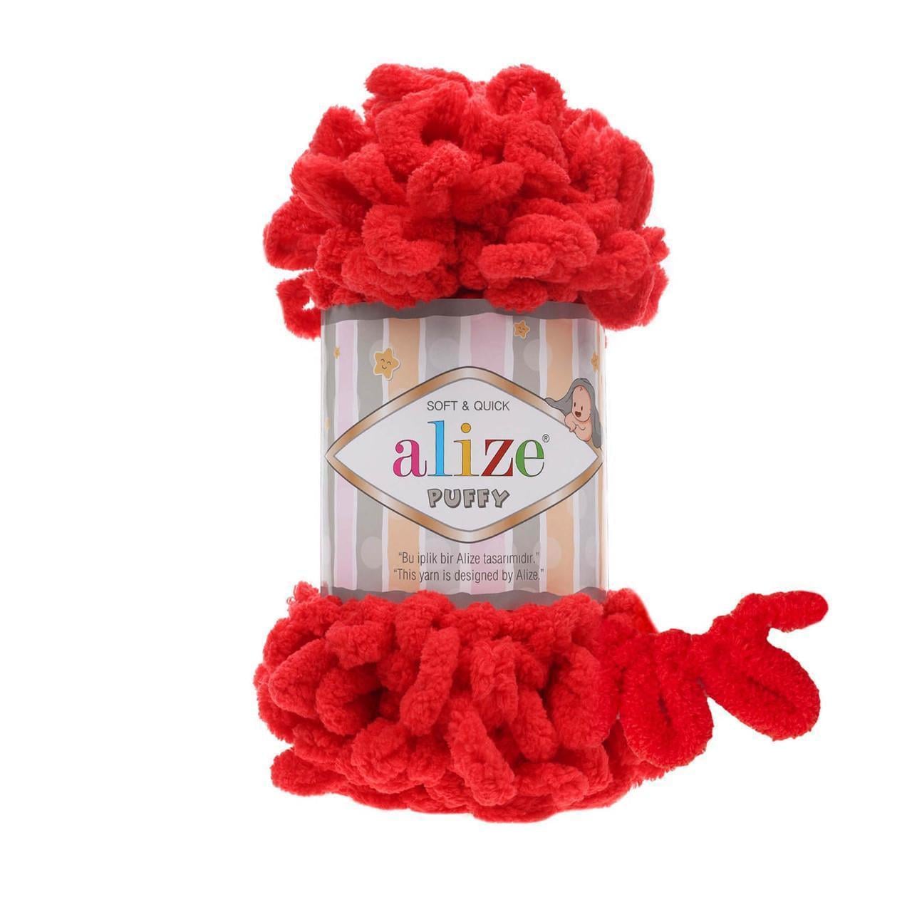 Пряжа петельная Alize Puffy фантазийная для вязания руками плюшевая Красный №56 (2665585059)