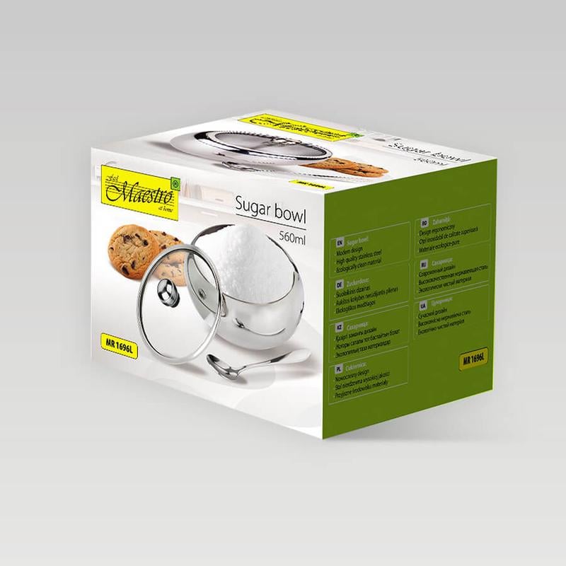 Цукорниця Maestro MR-1696l з ложкою з нержавіючої сталі 560 мл (S_MR1696I) - фото 2 Цукорниця Maestro MR-1696l з ложкою з нержавіючої сталі 560 мл (S_MR1696I) - фото 2