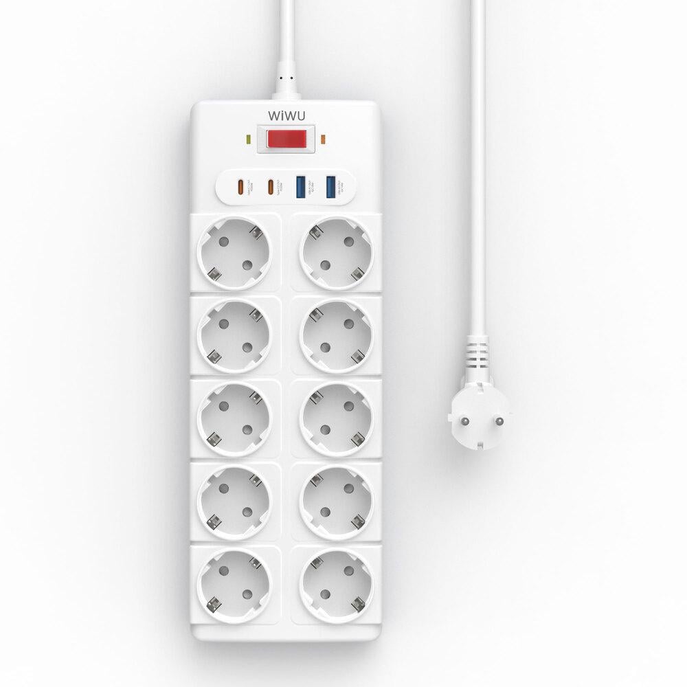 Подовжувач мережевий WIWU Wi-S008 14в1 20W GaN Power Strip 2xType-C 2xUSB 10xAC EU 2 м White (6977703656268)