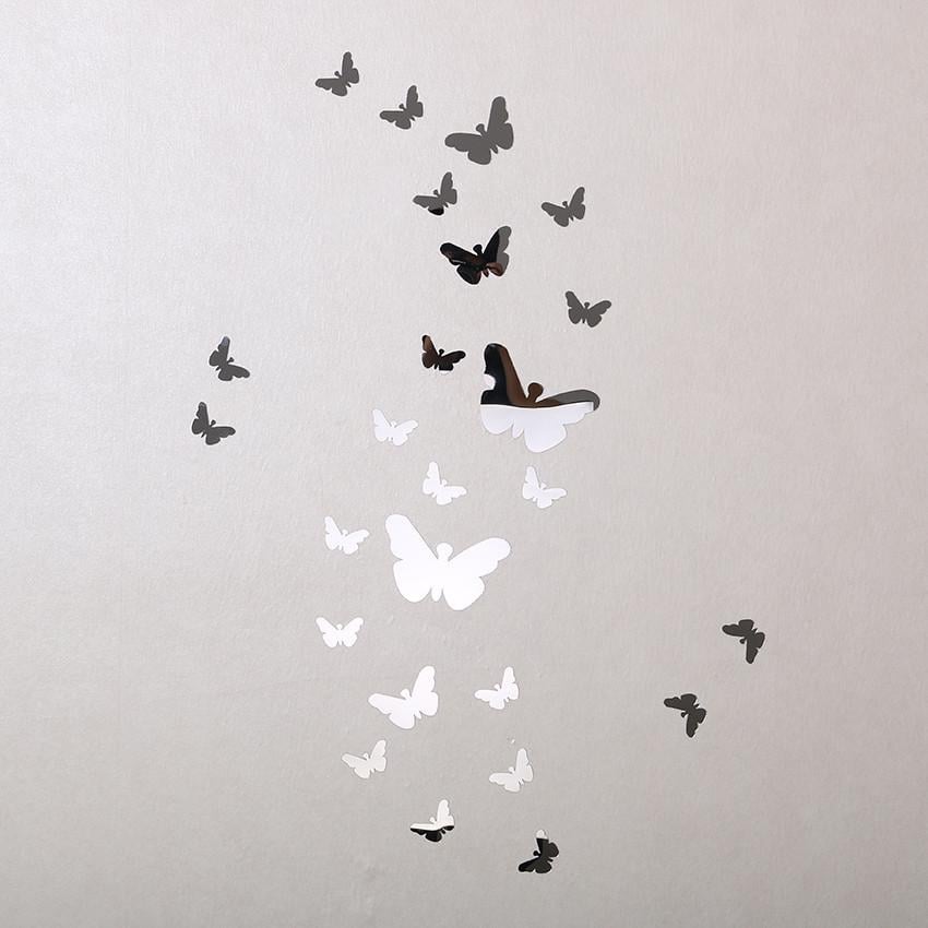 Наклейки на стіну метелика Акрилові декоративні дзеркальні 30 шт. Сріблястий (8005317)