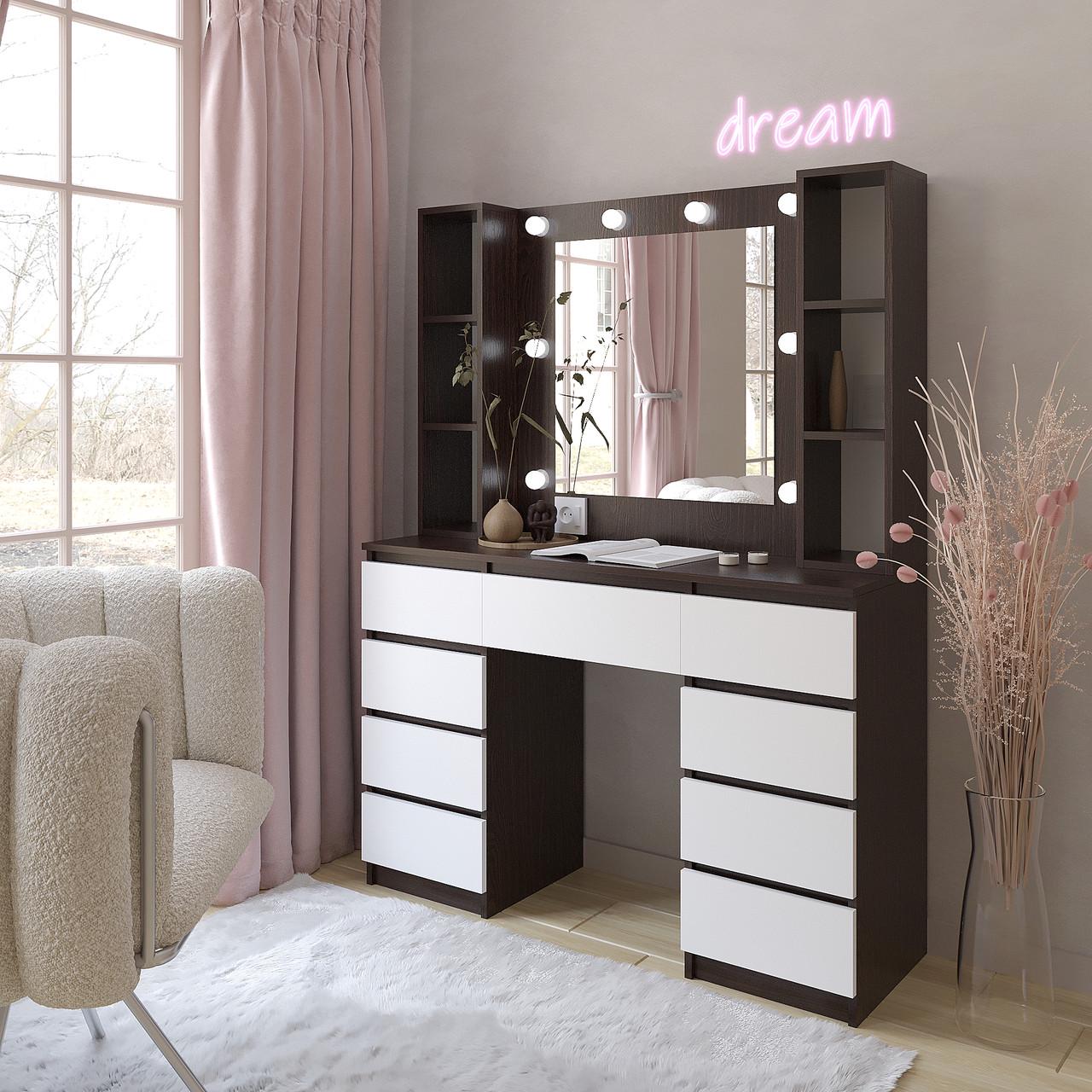 Туалетний столик New and Classic з підсвічуванням 1600х1200х400 мм Венге магія/Білий