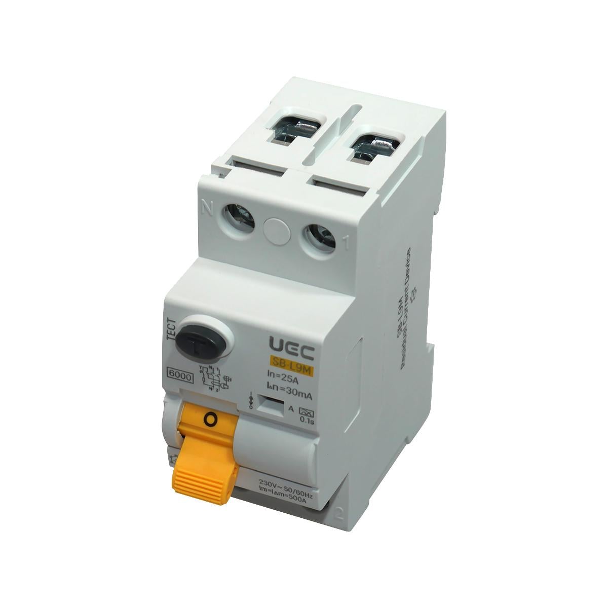 Устройство защитного отключения UEC SB-L9M 2P 25A 30мА 6кА тип A (RCCB61-2-025-030-A)